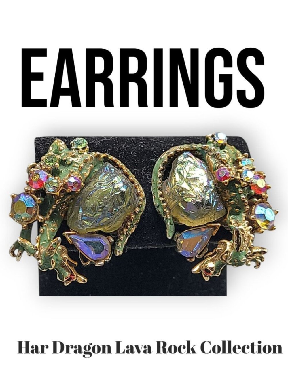 Vtg HAR Dragon Fantasy Lava Rock Demi-Parure 1959 Brooch Bracelet Earrings Set - Picture 4 of 16